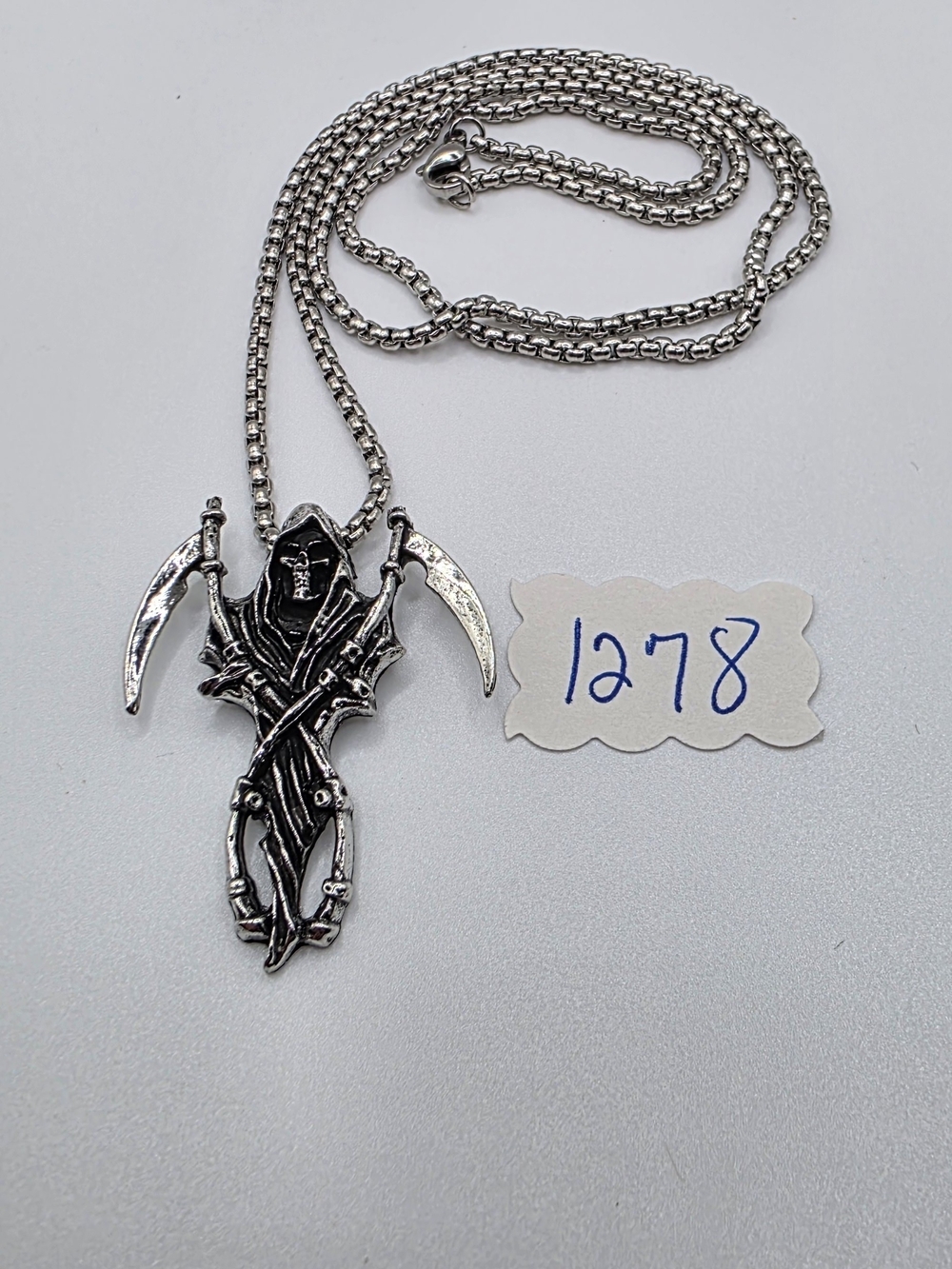 Silver Grim Reaper Pendant Necklace